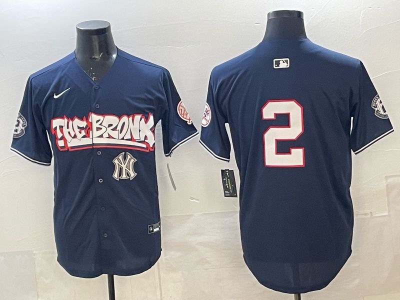 Men 2025 New York Yankees #2 Jeter Blue 4th generations Joint Name Nike MLB Jersey style 02